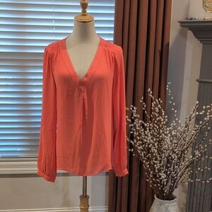 Banana Republic Coral V-Neck Long Sleeve Blouse